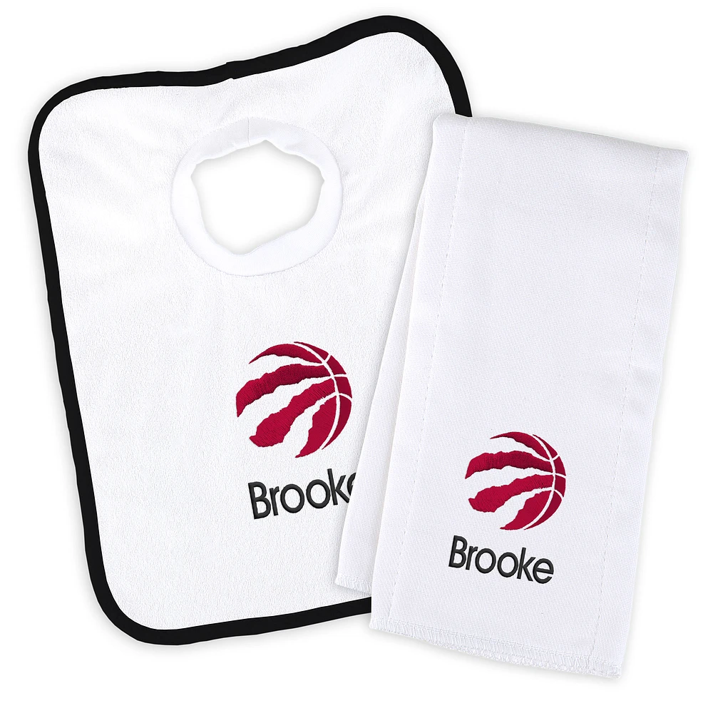 Newborn & Infant White Toronto Raptors Personalized Bib & Burp Cloth Set