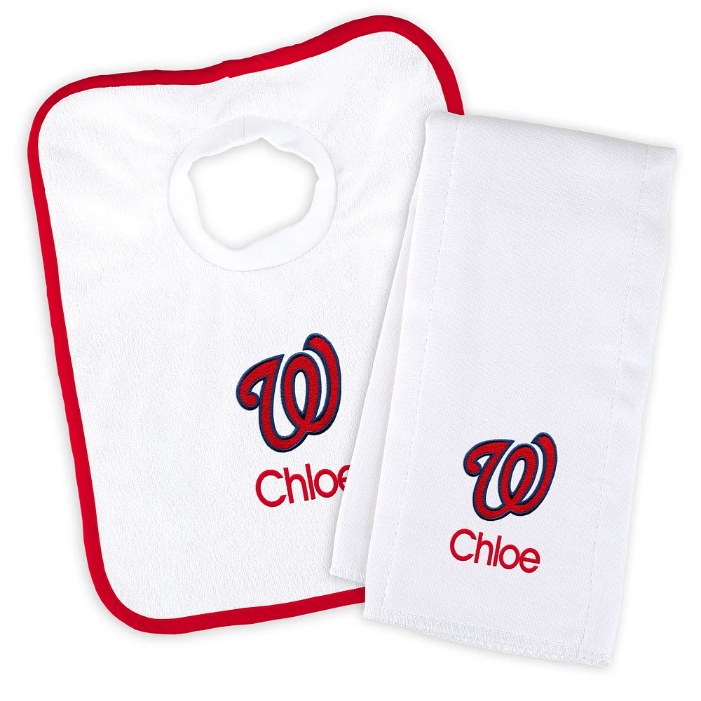 Newborn & Infant White Washington Nationals Personalized Bib & Burp Cloth Set