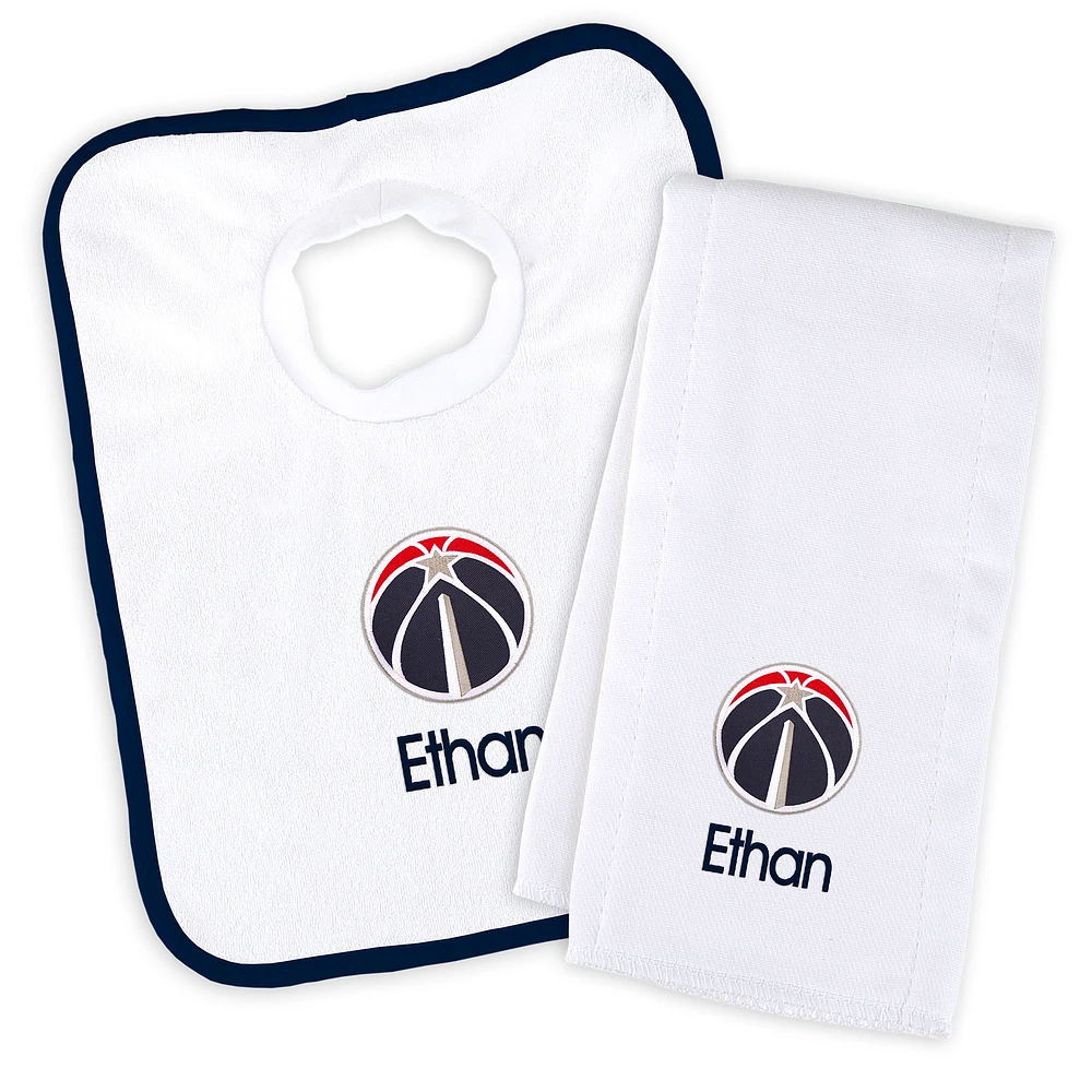 Newborn & Infant White Washington Wizards Personalized Bib & Burp Cloth Set