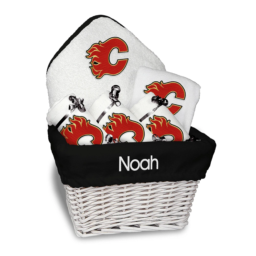 Newborn & Infant White Calgary Flames Personalized Medium Gift Basket