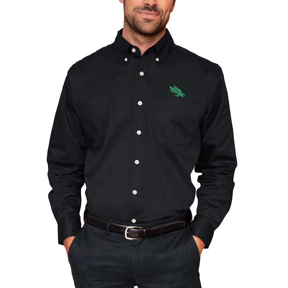 Men's Black North Texas Mean Green Wicked Woven Long Sleeve Button-Down Shirt