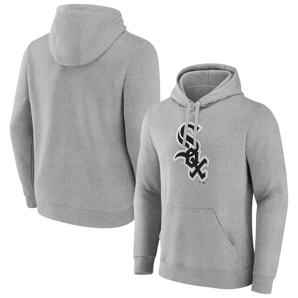 Men's Heather Gray Chicago White Sox Official Logo Fitted Pullover Hoodie