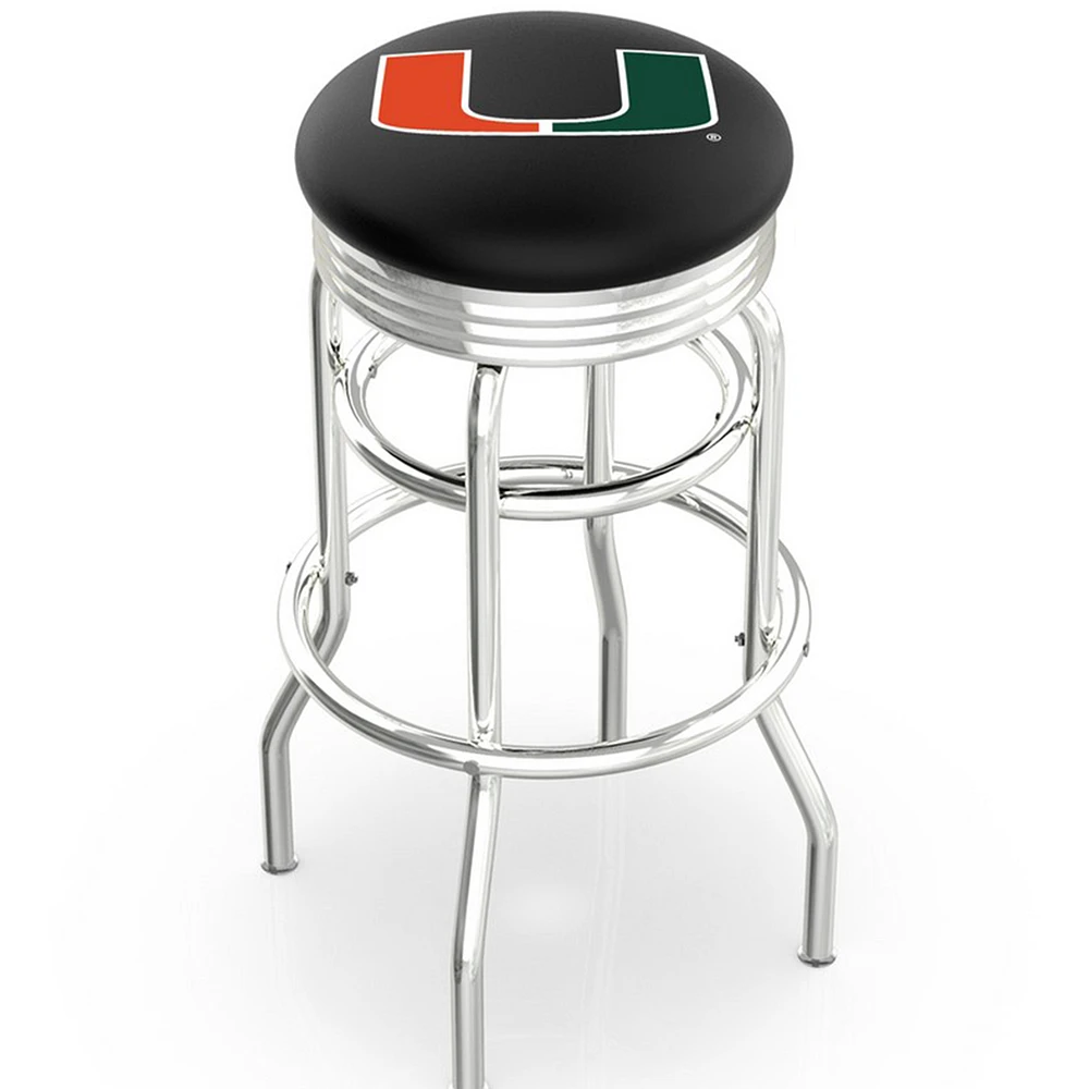 Miami Hurricanes 30" Chrome Double Ring Swivel Bar Stool with 2.5" Ribbed Ring