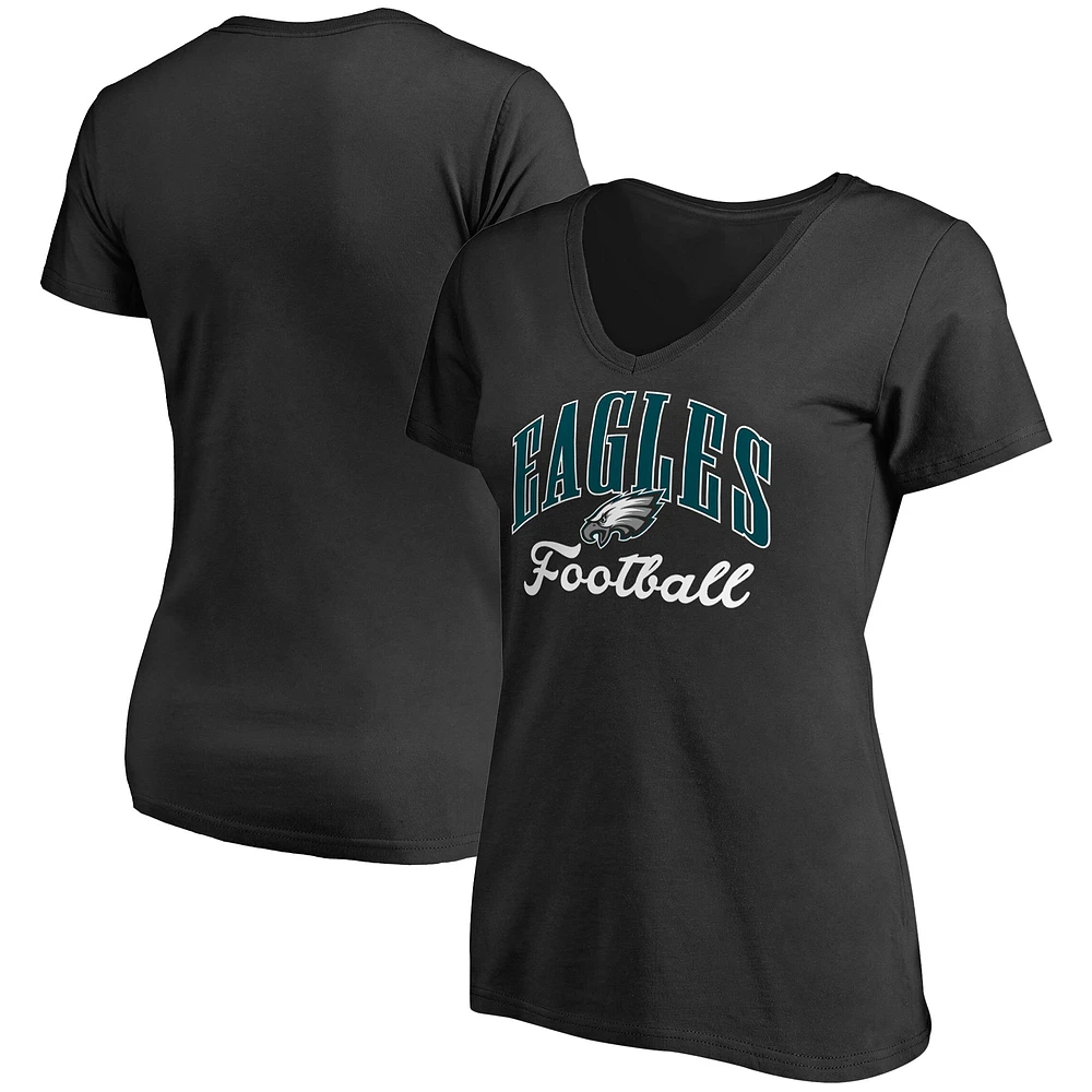 Women's Black Philadelphia Eagles Victory Script V-Neck T-Shirt