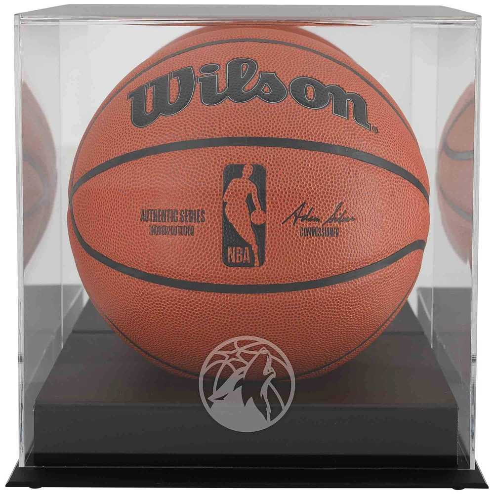 Minnesota Timberwolves Black Base Team Logo Basketball Display Case with Mirrored Back