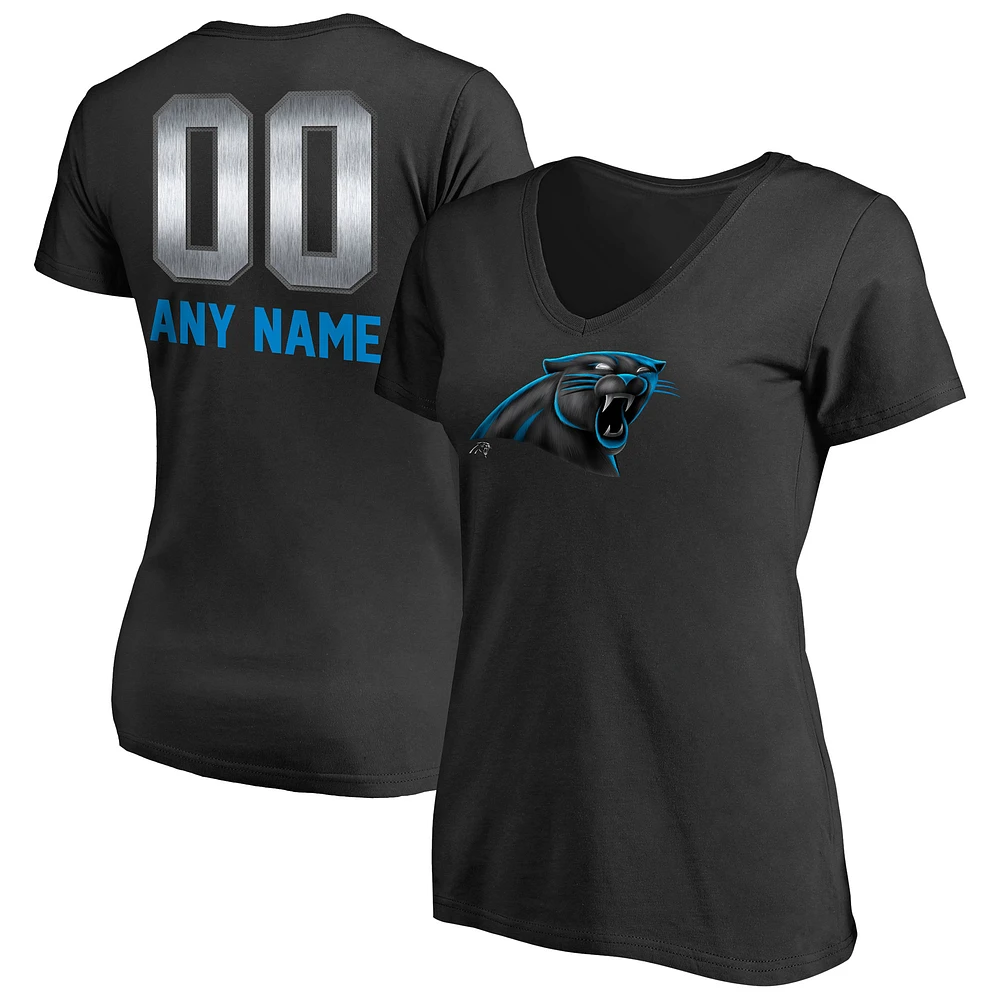 Women's Black Carolina Panthers Personalized Midnight Mascot T-Shirt