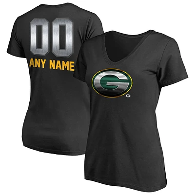 Women's Black Green Bay Packers Personalized Midnight Mascot T-Shirt