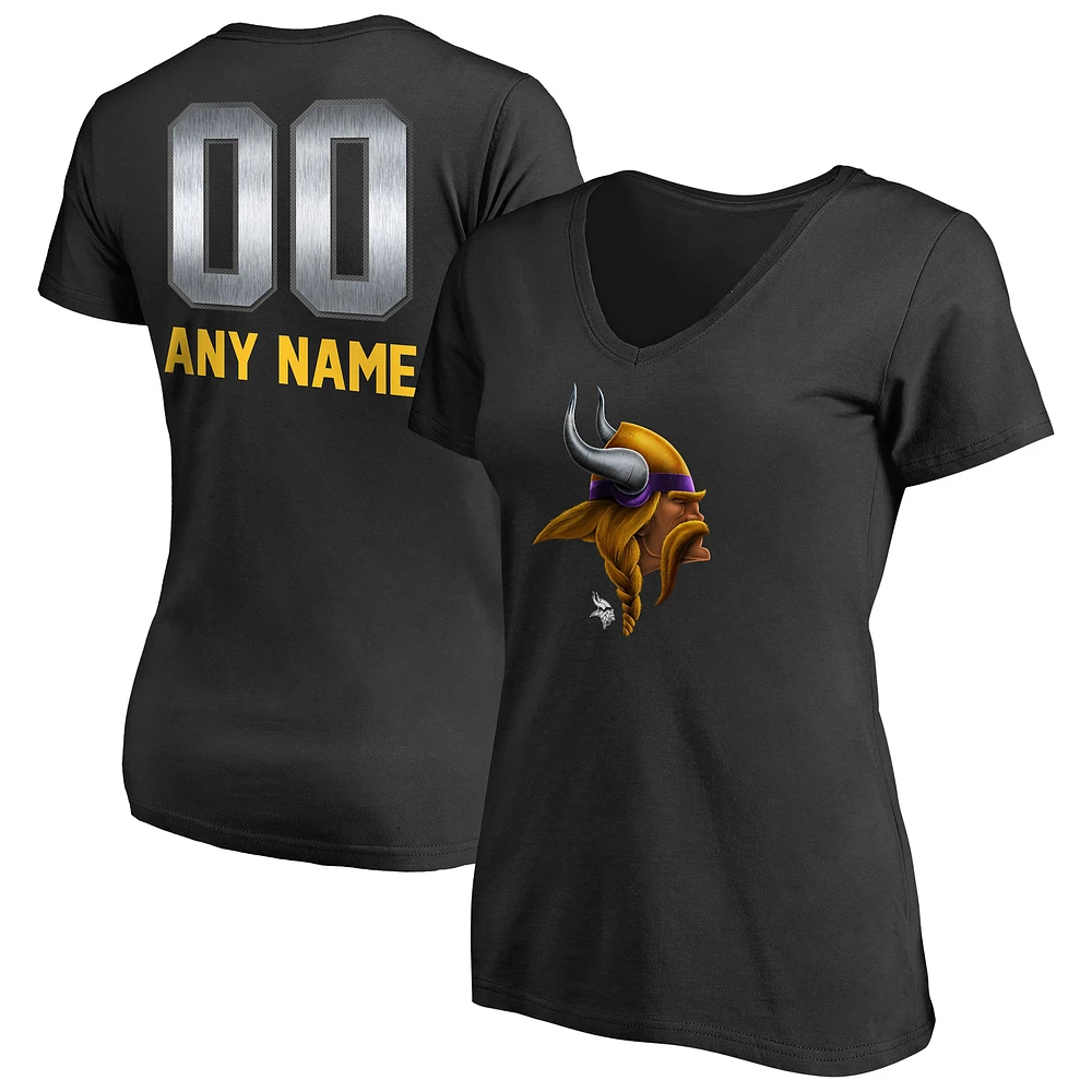 Women's Black Minnesota Vikings Personalized Midnight Mascot T-Shirt