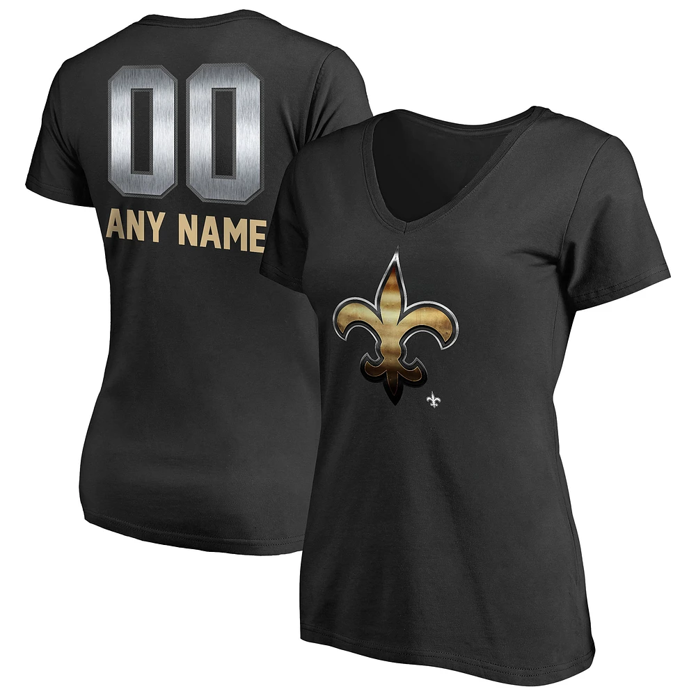 Women's Black New Orleans Saints Personalized Midnight Mascot T-Shirt