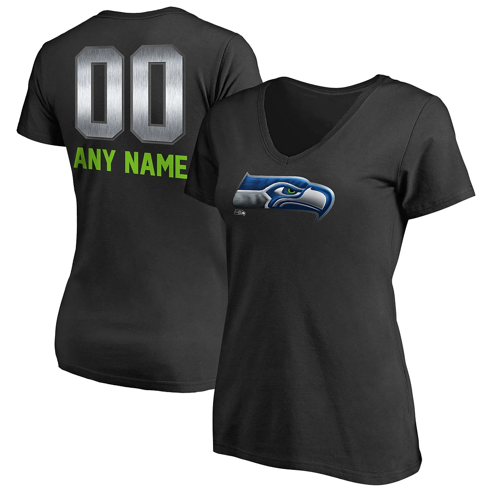 Women's Black Seattle Seahawks Personalized Midnight Mascot T-Shirt