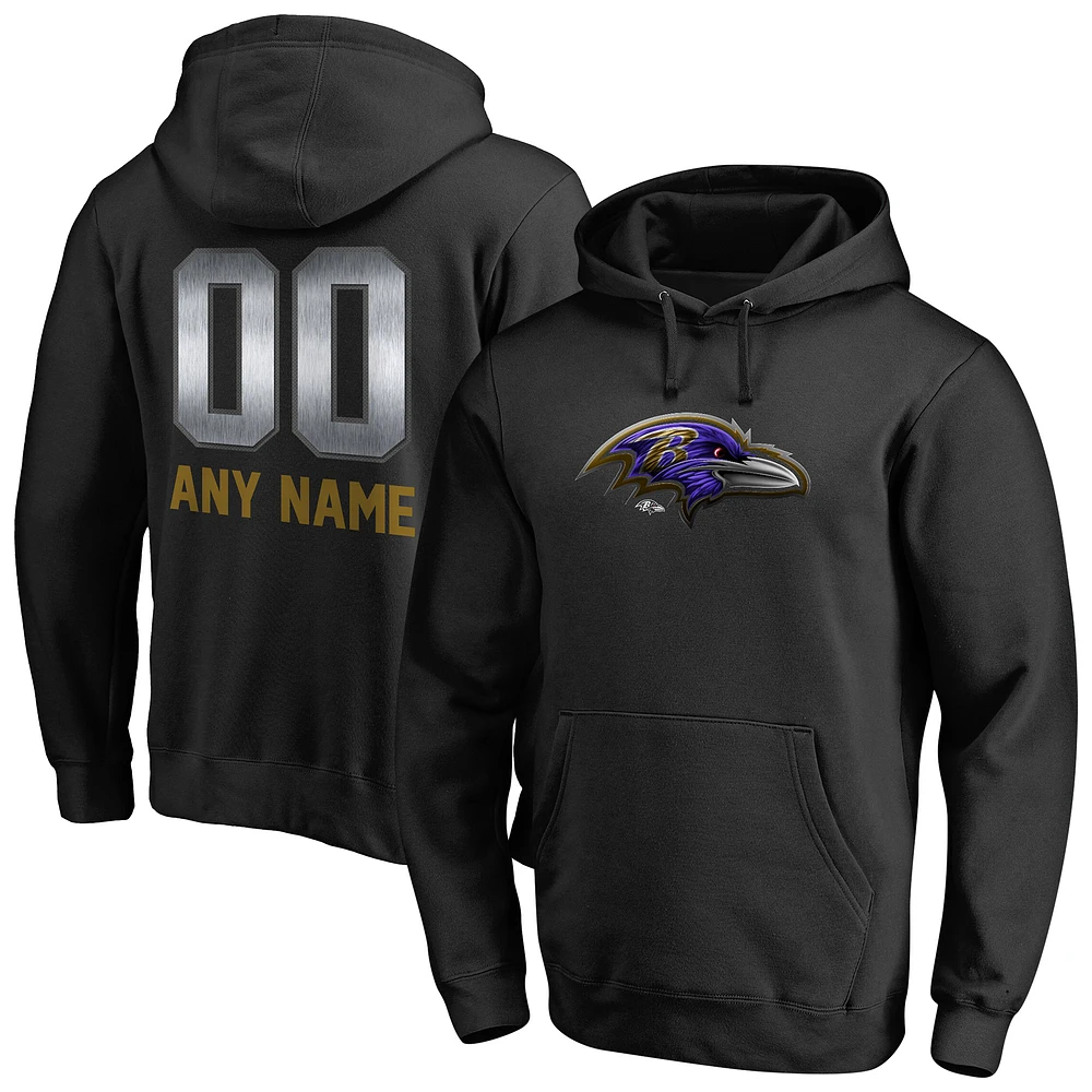 Men's Black Baltimore Ravens Personalized Midnight Mascot Pullover Hoodie