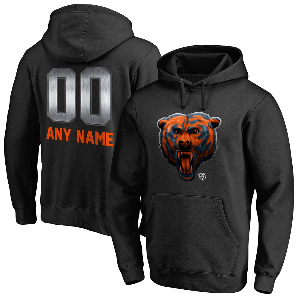 Men's Black Chicago Bears Personalized Midnight Mascot Pullover Hoodie