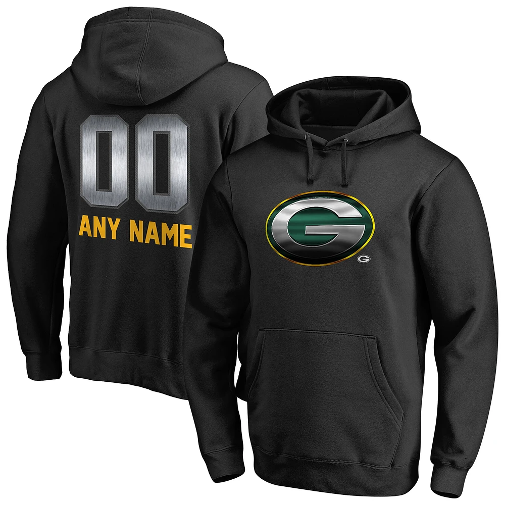 Men's Black Green Bay Packers Personalized Midnight Mascot Pullover Hoodie