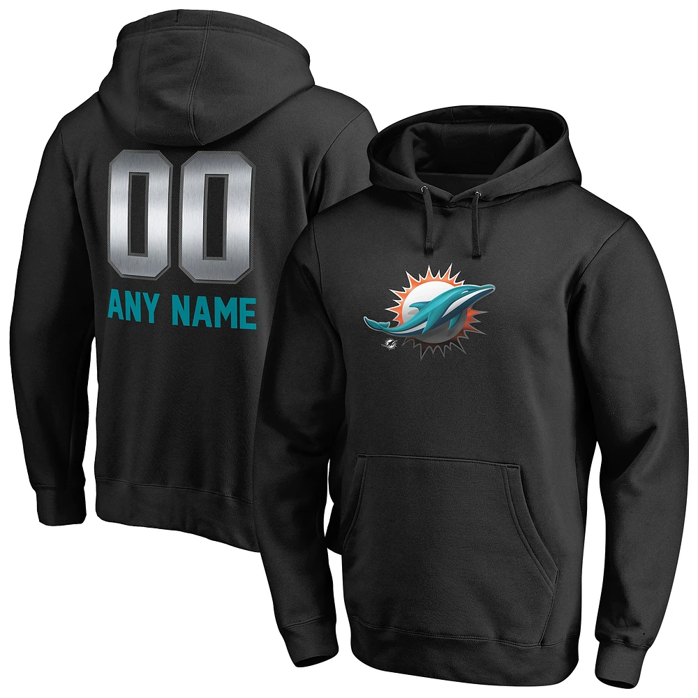 Men's Black Miami Dolphins Personalized Midnight Mascot Pullover Hoodie