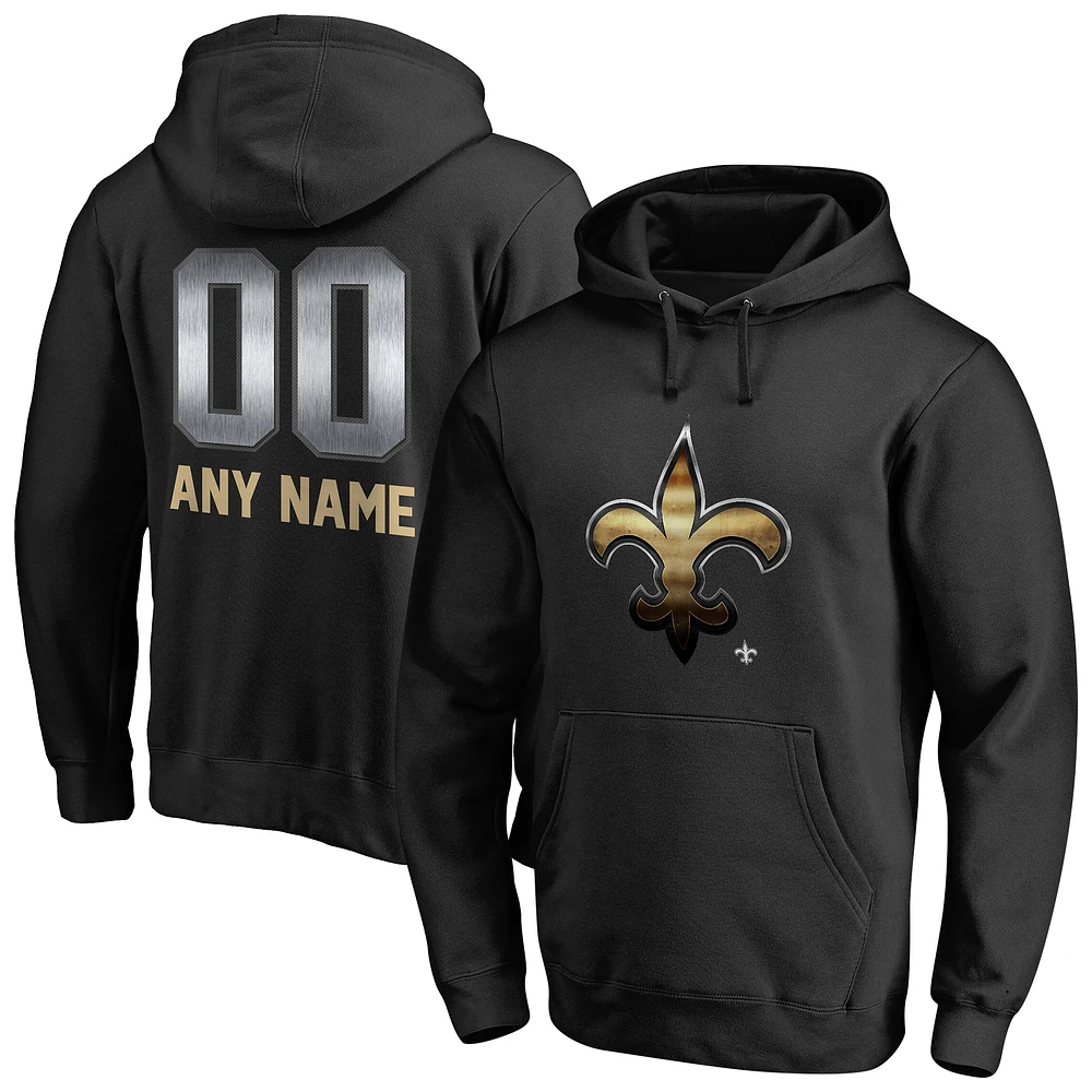 Men's Black New Orleans Saints Personalized Midnight Mascot Pullover Hoodie