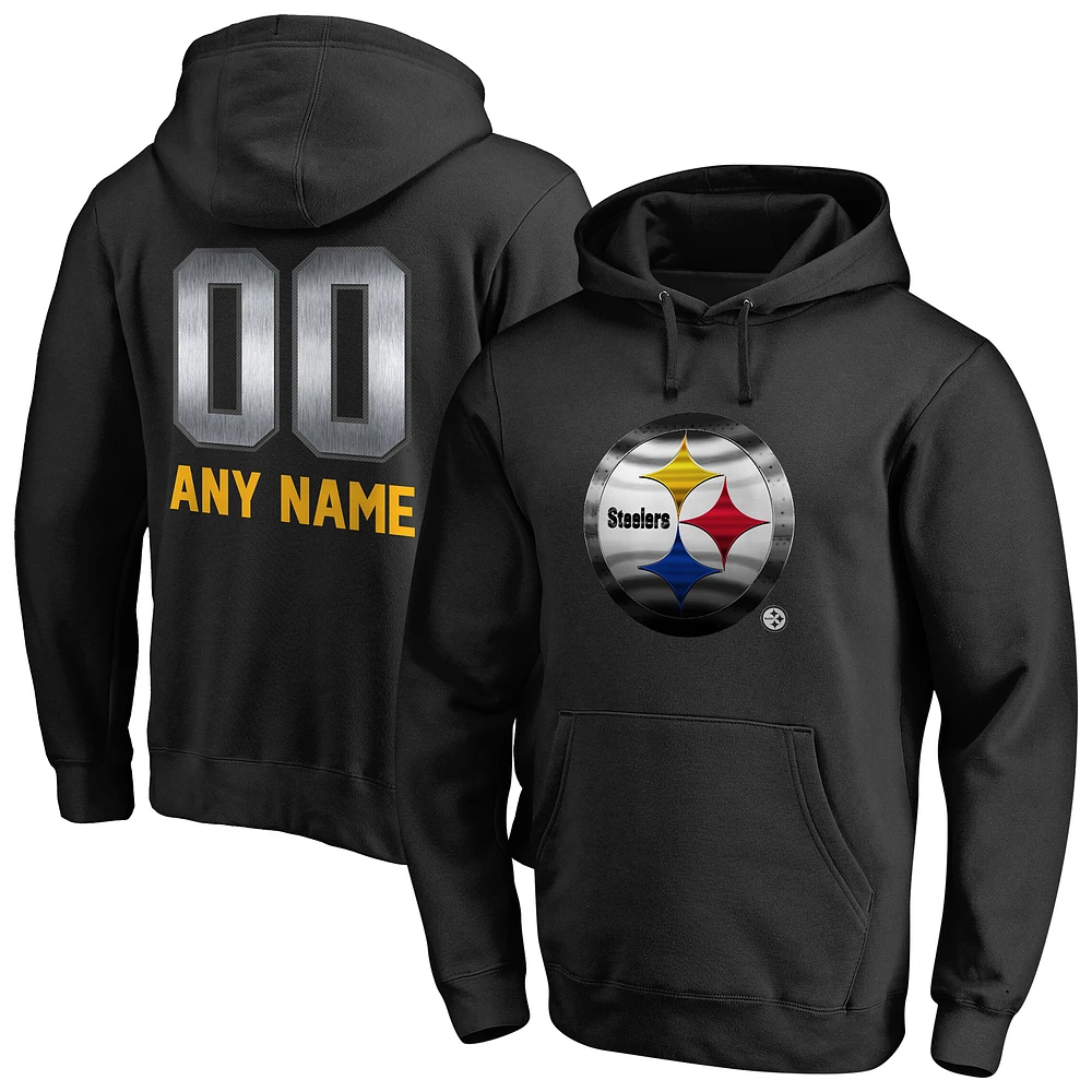 Men's Black Pittsburgh Steelers Personalized Midnight Mascot Pullover Hoodie