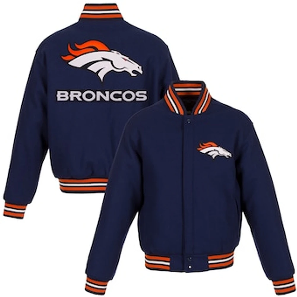 Women's JH Design Navy Denver Broncos Embroidered Logo All-Wool Jacket