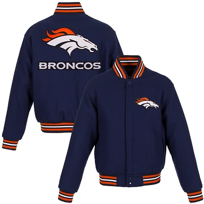 Women's JH Design Navy Denver Broncos Embroidered Logo All-Wool Jacket