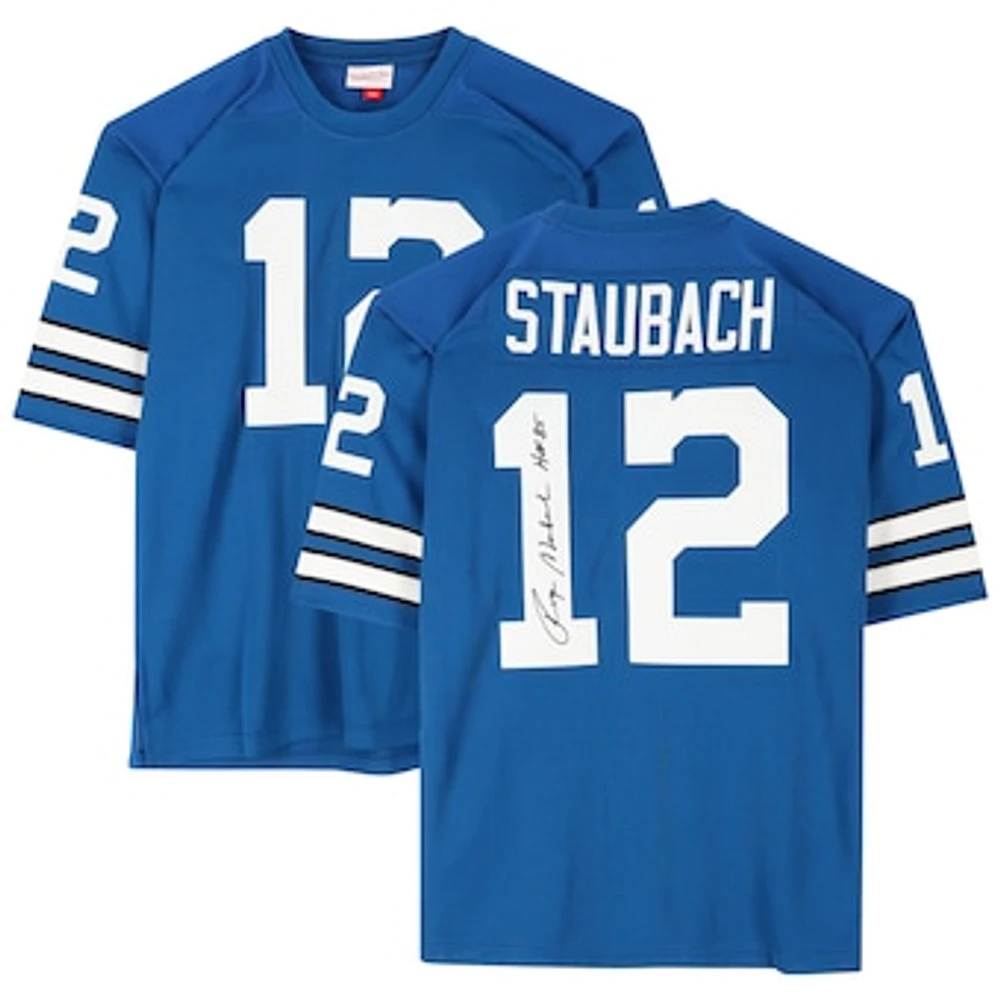 Roger Staubach Dallas Cowboys Autographed Blue Authentic Mitchell & Ness Jersey with "HOF 85" Inscription