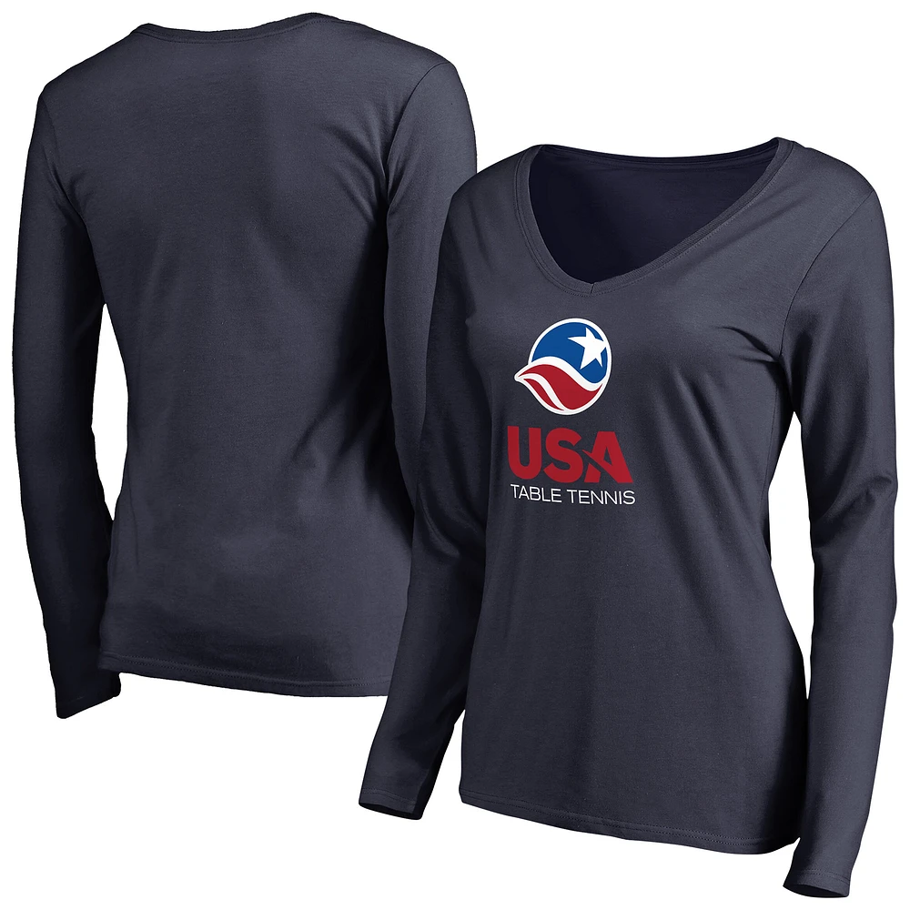 Women's Navy USA Table Tennis Primary Logo Long Sleeve T-Shirt