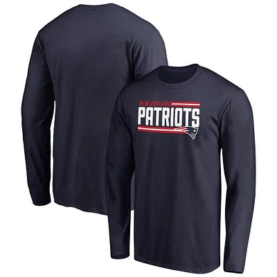 Men's Navy New England Patriots Iconic Collection On Side Stripe Long Sleeve T-Shirt