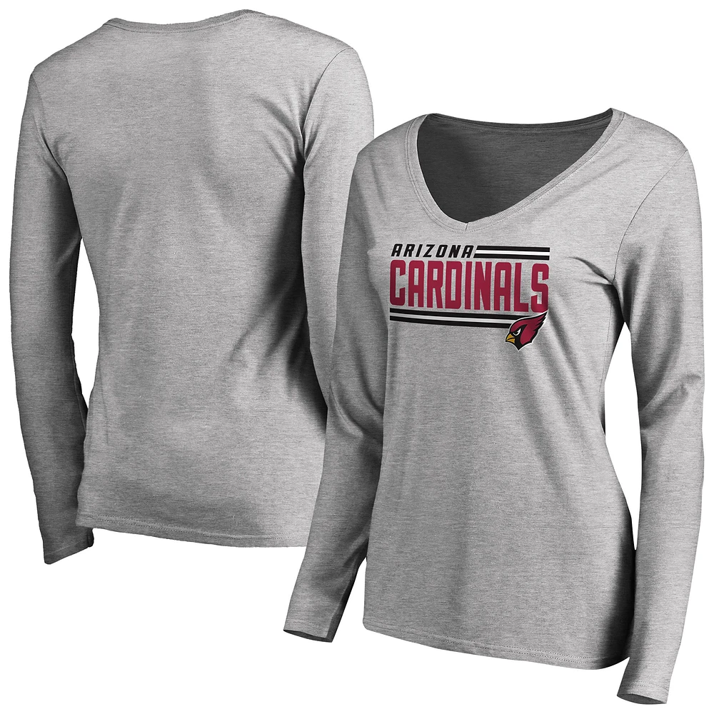 Women's Ash Arizona Cardinals Iconic Collection On Side Stripe Long Sleeve V-Neck T-Shirt