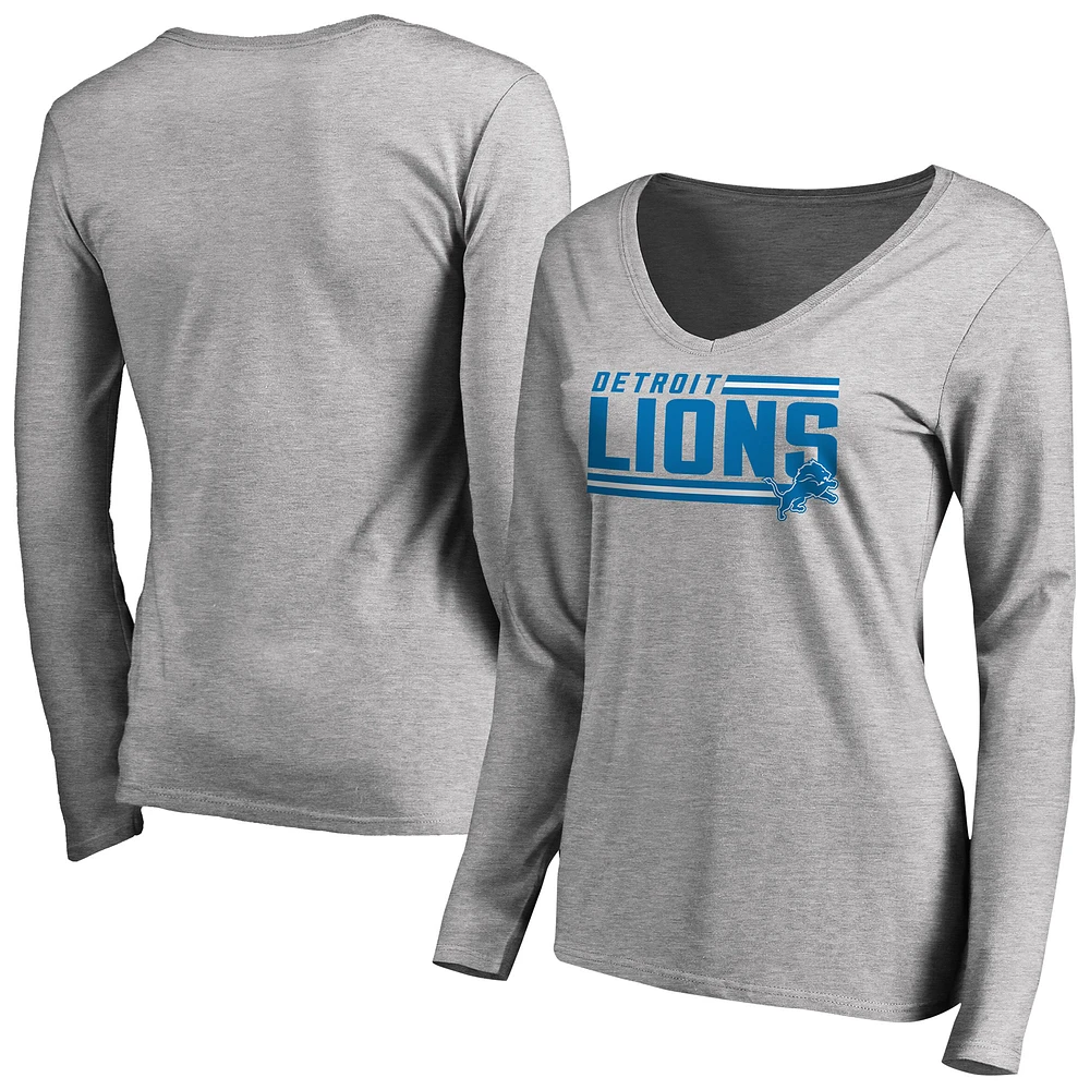 Women's Ash Detroit Lions Iconic Collection On Side Stripe Long Sleeve V-Neck T-Shirt