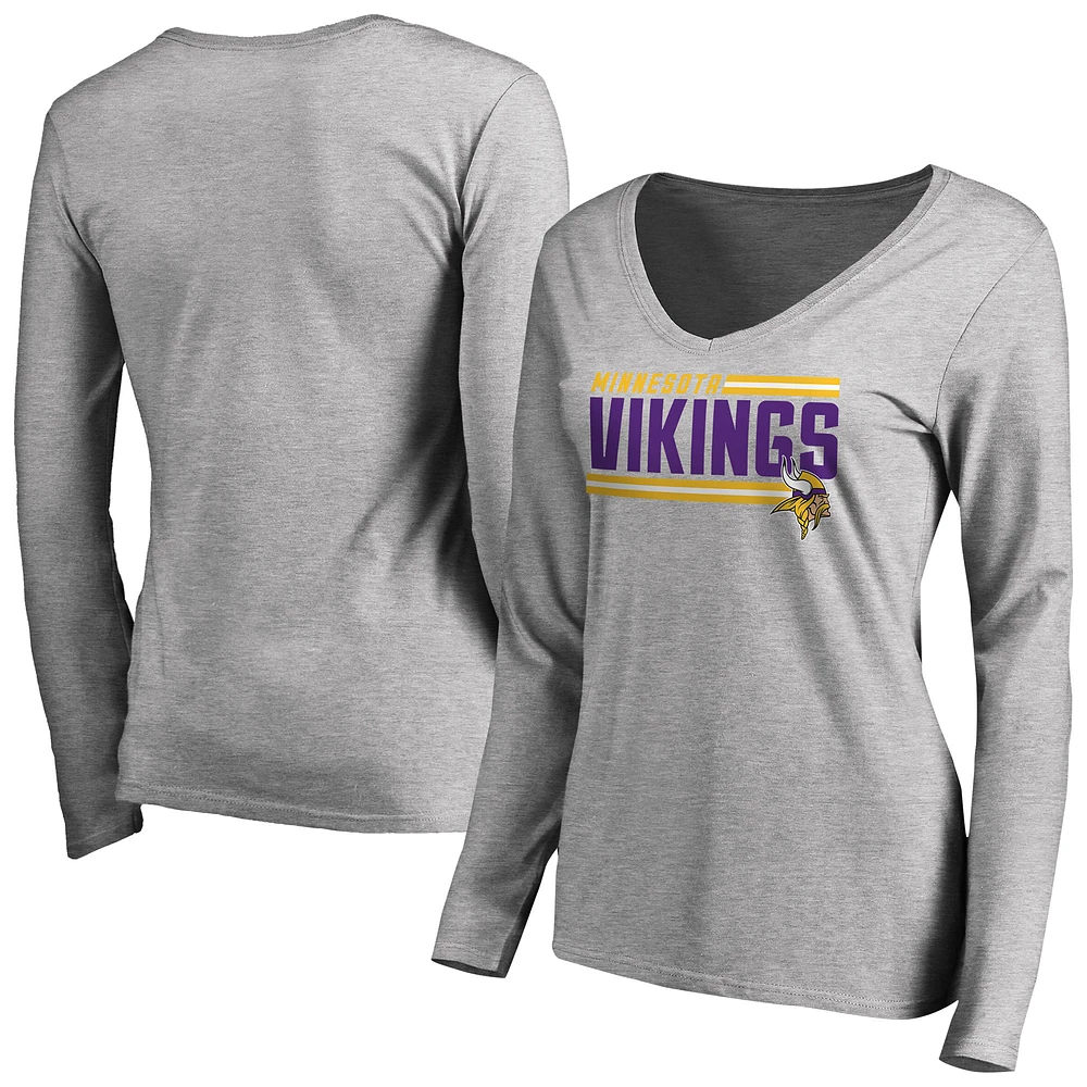 Women's Ash Minnesota Vikings Iconic Collection On Side Stripe Long Sleeve V-Neck T-Shirt