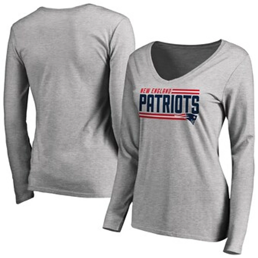 Women's Ash New England Patriots Iconic Collection On Side Stripe Long Sleeve V-Neck T-Shirt