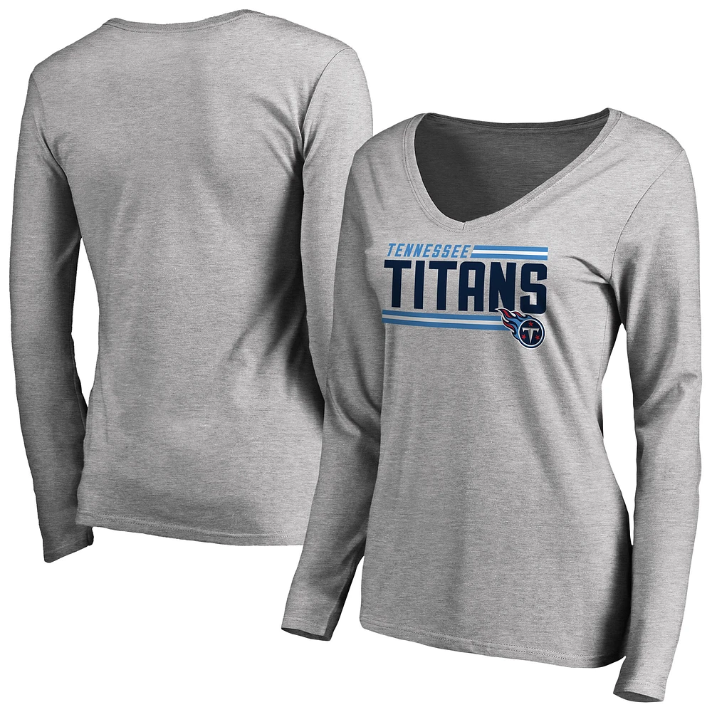 Women's Ash Tennessee Titans Iconic Collection On Side Stripe Long Sleeve V-Neck T-Shirt