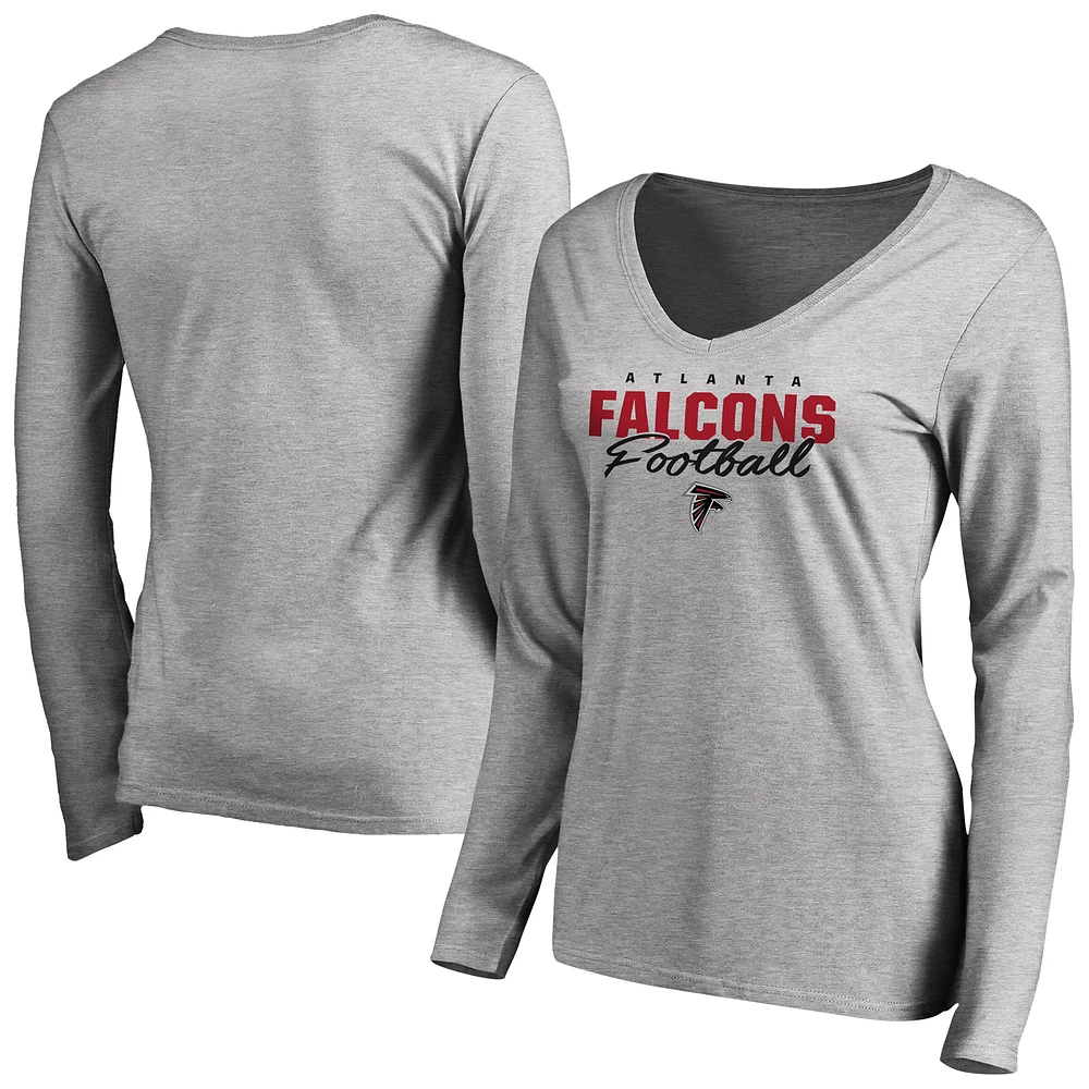 Women's Ash Atlanta Falcons Iconic Collection Script Assist Long Sleeve V-Neck T-Shirt
