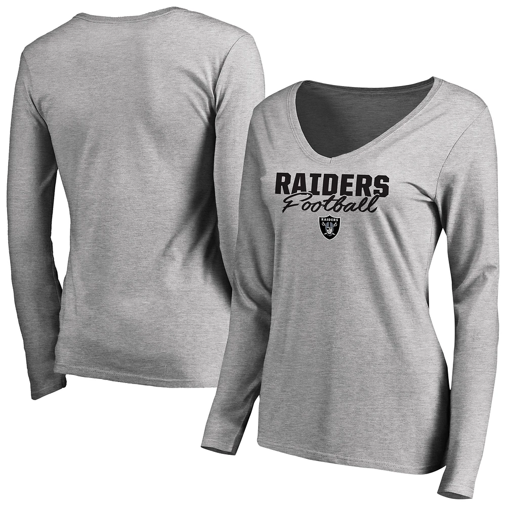 Women's Ash Las Vegas Raiders Iconic Collection Script Assist Long Sleeve V-Neck T-Shirt