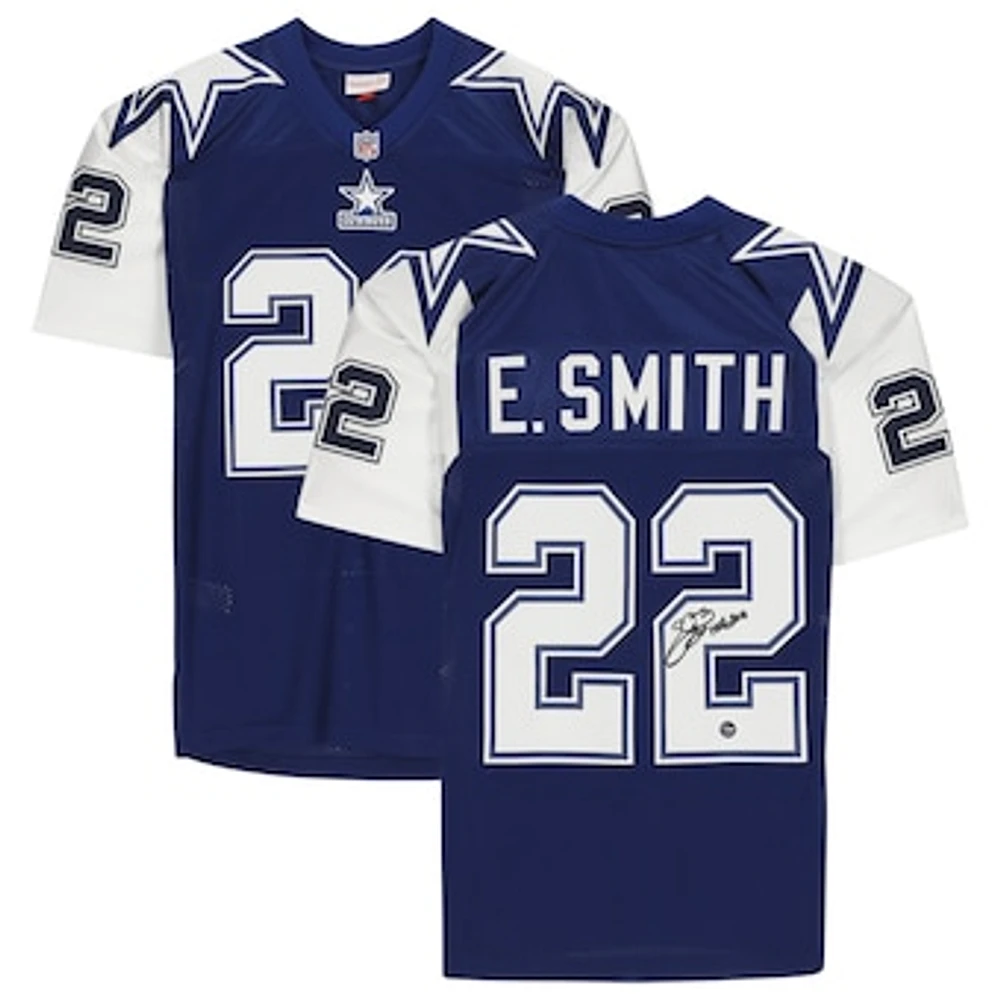 Emmitt Smith Dallas Cowboys Autographed Navy Mitchell & Ness Authentic 1995 Throwback Jersey with "HOF 2010" Inscription