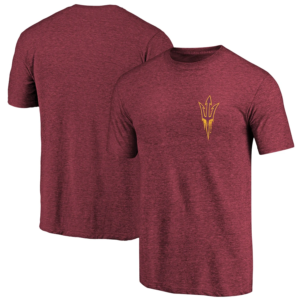 Men's Heathered Maroon Arizona State Sun Devils Left Chest Distressed Tri-Blend T-Shirt