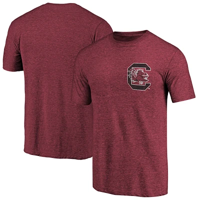 Men's Garnet South Carolina Gamecocks Left Chest Distressed Tri-Blend T-Shirt
