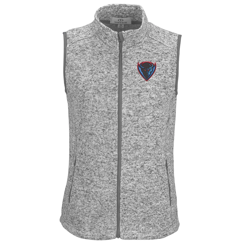 Women's Heather Gray DePaul Blue Demons Summit Fleece Full Zip Sweater Vest