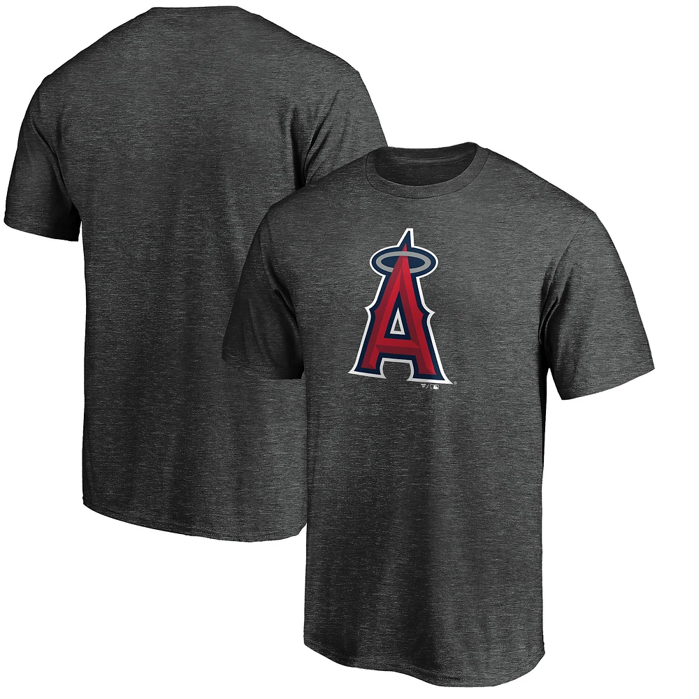 Men's Fanatics Heather Charcoal Los Angeles Angels Official Logo T-Shirt