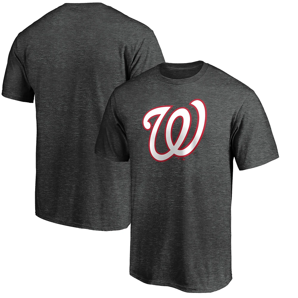 Men's Fanatics Heather Charcoal Washington Nationals Official Logo T-Shirt