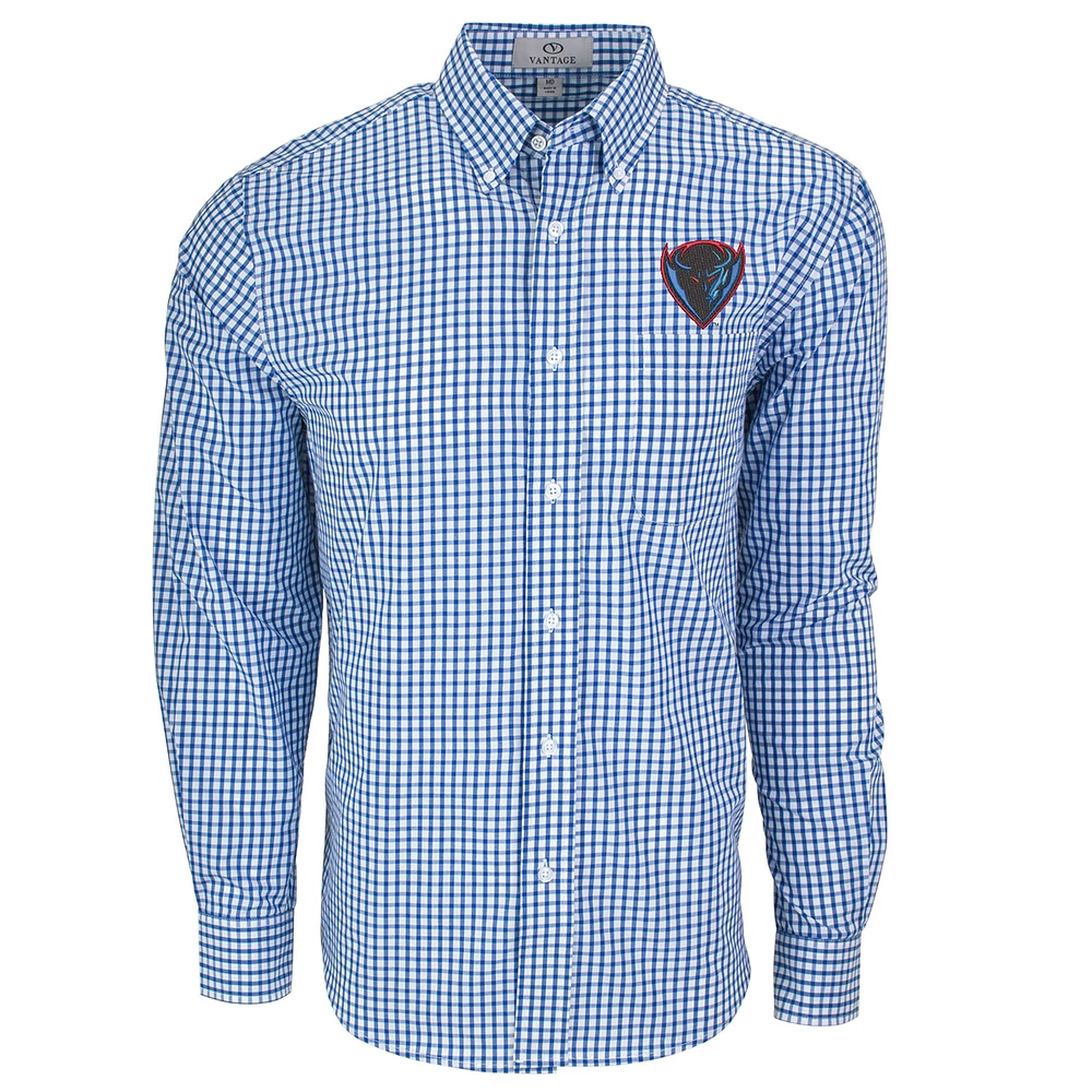 Men's Royal/White DePaul Blue Demons NCAA Gingham Button-Down Check Shirt