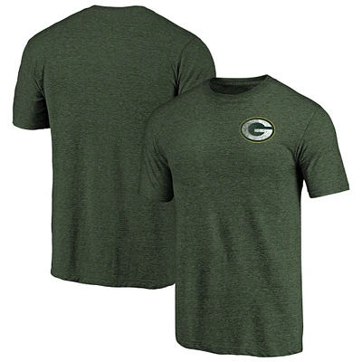 Men's Heathered Green Green Bay Packers Primary Logo Left Chest Distressed Tri-Blend T-Shirt
