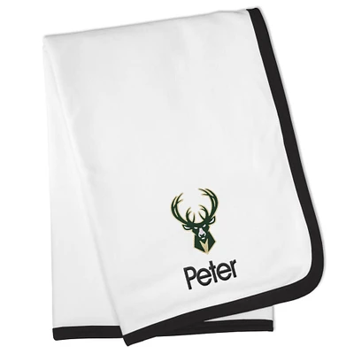 White Milwaukee Bucks Personalized Baby Blanket