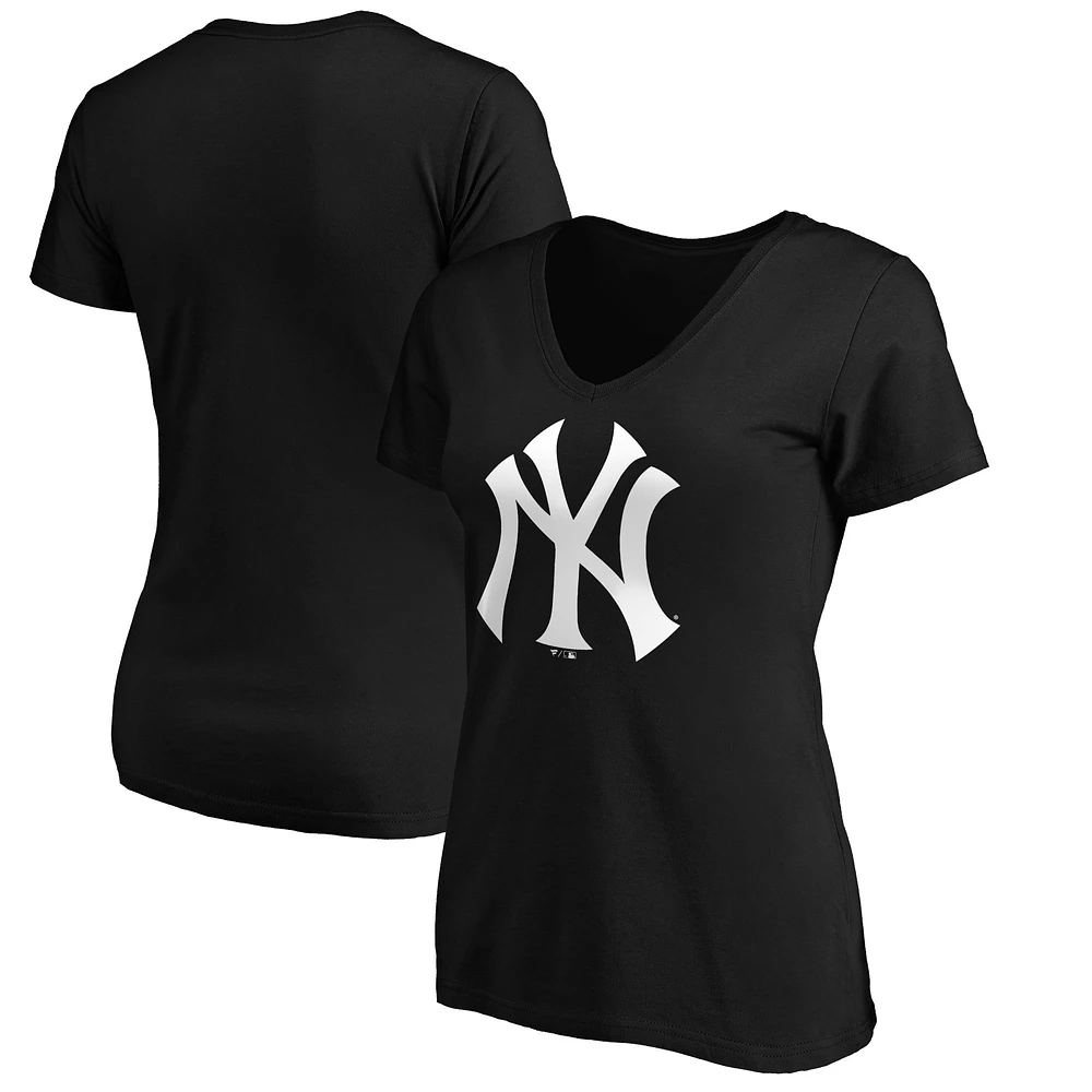 Women's Black New York Yankees Primary Logo V-Neck T-Shirt