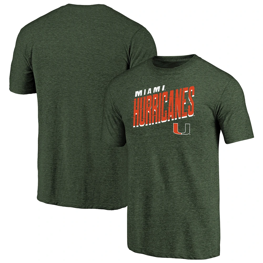 Men's Green Miami Hurricanes Slant Strike Tri-Blend T-Shirt
