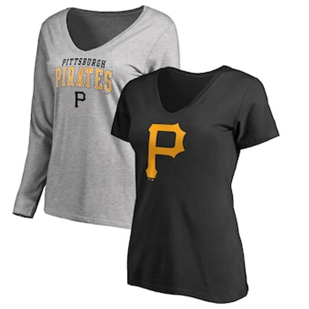 Women's Fanatics Black/Heather Gray Pittsburgh Pirates Short & Long Sleeve T-Shirt Combo Pack