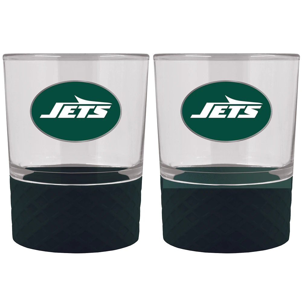New York Jets 2-Pack 14oz. Rocks Glass Set with Silcone Grip