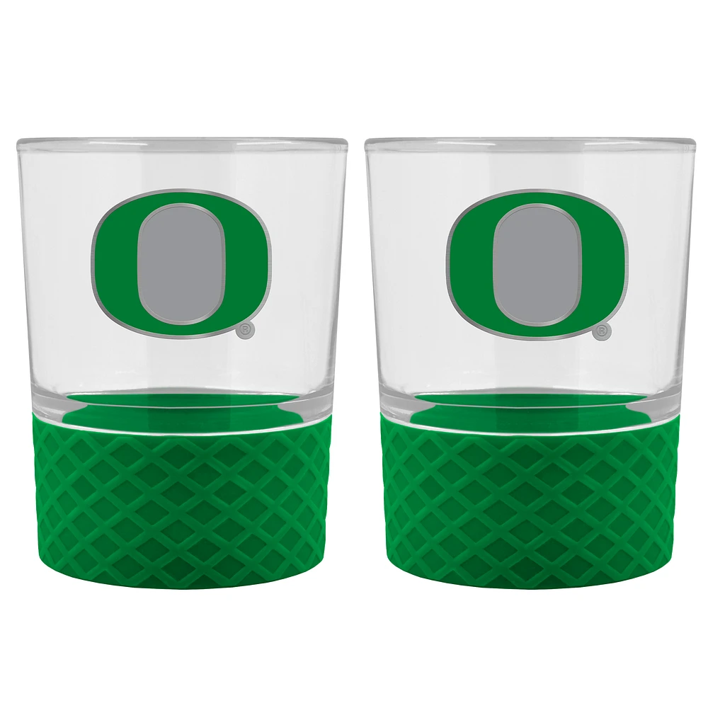 Oregon Ducks 2-Pack 14oz. Rocks Glass Set with Silcone Grip