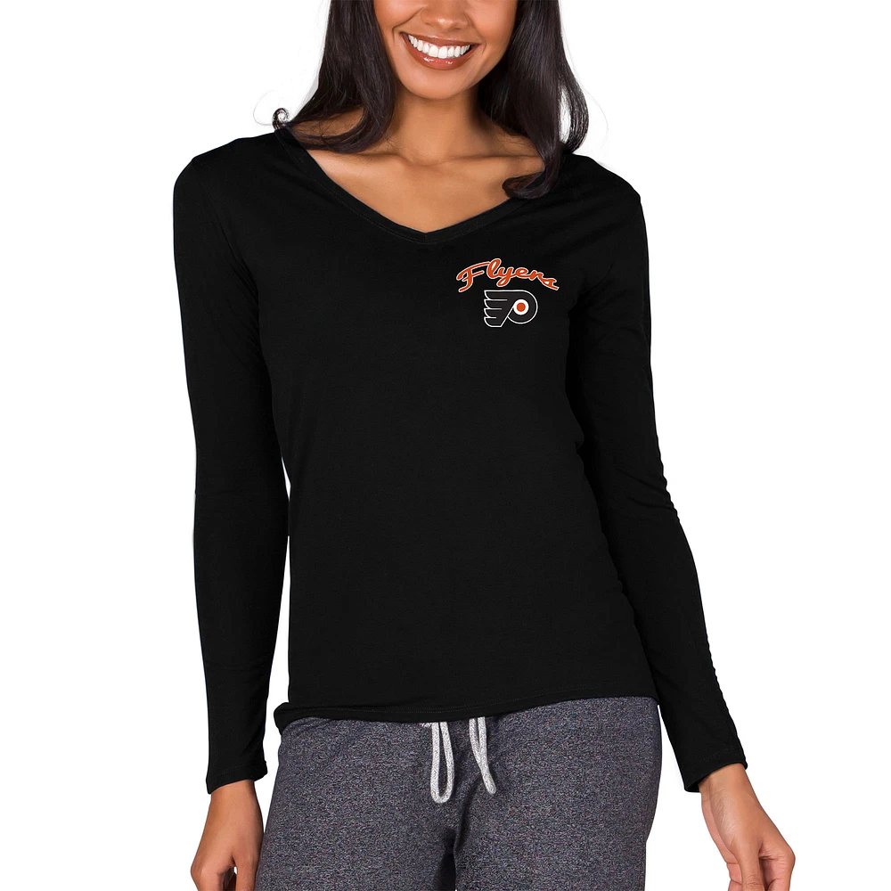 Women's Concepts Sport Black Philadelphia Flyers Marathon Knit Long Sleeve V-Neck Top