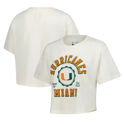 Women's Pressbox Cream Miami Hurricanes Tri-Blend Bishop Knobi Crop T-Shirt