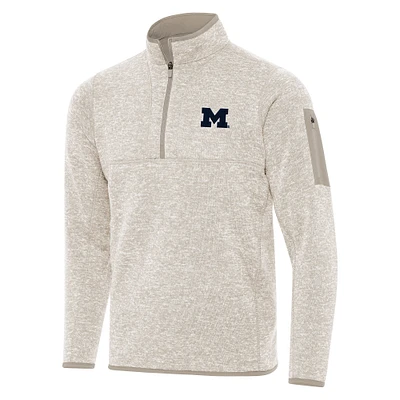 Men's Antigua Oatmeal Michigan Wolverines Fortune Half-Zip Pullover Jacket