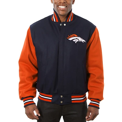 Men's JH Design Navy/Orange Denver Broncos Big & Tall Wool Full-Snap Jacket
